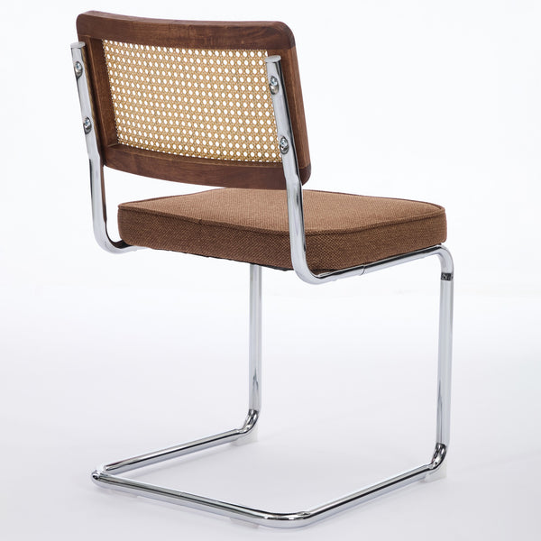 English Elm Mid Century Modern Dining Chairs Set Of 2 - Comfortable Linen Accent With Natural Cane & Chrome Base W1143P342097