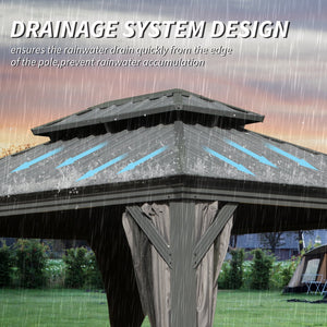 English Elm 10' X 12' Hardtop Gazebo - Upgraded Metal Canopy With Drainage, Dual-Layer Roof & Insect Netting! W1859S00135