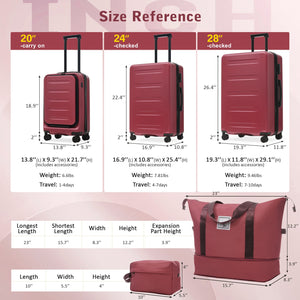 English Elm Luggage 5 Piece Hardside Abs Set with Front Access Carry on and Tsa Spinner Wheels Red N732P391544R