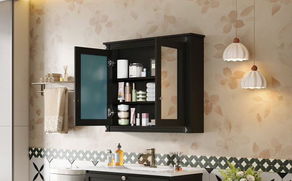 English Elm 36'' Wall Mounted Medicine Cabinet with Dual Mirrors Soft Close Doors Bathroom Storage Black N710P371186B