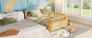 English Elm Twin Solid Pine Platform Bed with Guardrail for Kids, Low-Profile Twin Frame Durable 250LB Capacity W2593P367051