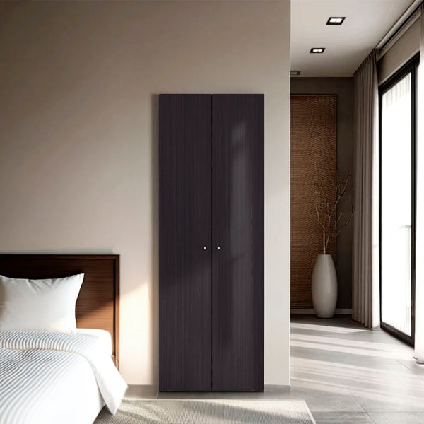 English Elm Armoire 66.9" H - Stylish Black Wengue Design With 2 Doors & 4 Shelves For Modern Bedroom Storage B097P395911