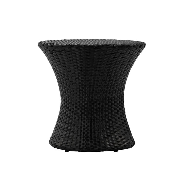 English Elm 19" Kono Hourglass Wicker Side Table Pe Rattan Sculptural Accent for Patio or Living Room Black N773P362078R