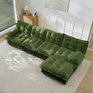 English Elm 138" Chenille Modular Cloud Sectional with Ottoman Deep Seat Lounge Sofa for Apartments Green W714S01732
