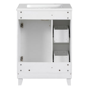 English Elm 24-Inch Bathroom Vanity Cabinet with Ceramic Sink, Space-Saving Storage, Solid Wood Feet, Durable Finish White WF532034AAK