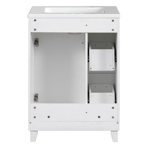English Elm 24-Inch Bathroom Vanity Cabinet with Ceramic Sink, Space-Saving Storage, Solid Wood Feet, Durable Finish White WF532034AAK