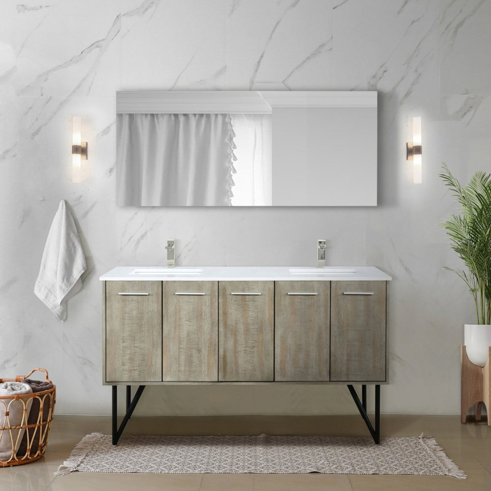 English Elm Rustic Acacia Double Bath Vanity Set With Cultured Marble Top, Brushed Nickel Faucet & 55" Mirror B2731S01782-GIGA