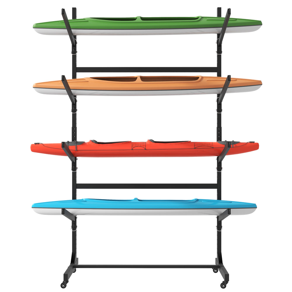 English Elm 80''h Freestanding Steel Kayak Storage Rack Holds 4 Vessels with Locking Caster Wheels T2398P305831
