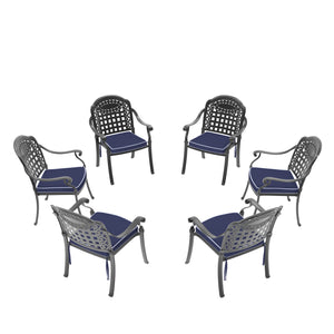 English Elm Cast Aluminum Patio Dining Chair Set Of 6 - Weather-Resistant With Blue Cushions For Outdoor Comfort W1710S00481