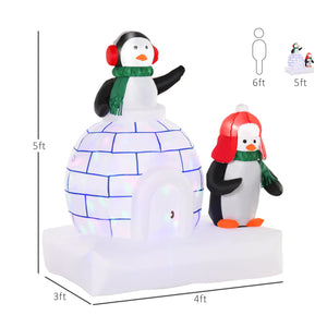 English Elm HOMCOM 5 ft Lighted Penguin Inflatable with Igloo and Rotating LED Lights, Waterproof Outdoor Decor W2225P249977
