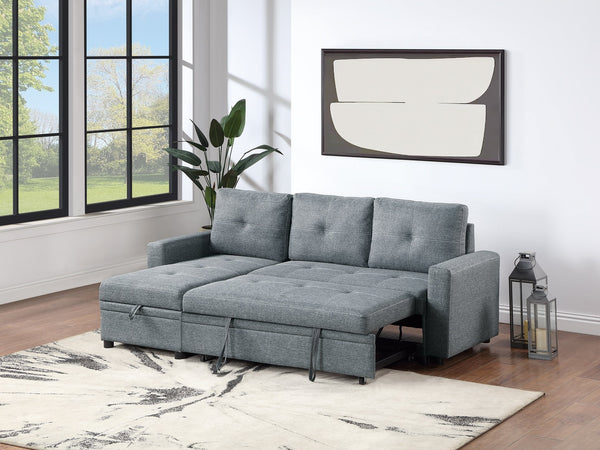 English Elm Black Polyfiber Convertible Sectional Sofa with Pull-Out Bed, Reversible Storage Chaise, 2-Pc Modern Living Room Seating B011S01020
