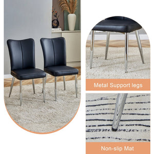 English Elm Table Modern Marble Pattern Dining Set - 71"X35.4" Tempered Glass Table With 8 Stylish Black Chairs W1151S02126-GIGA