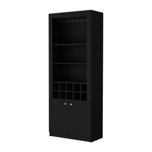 English Elm Clover Bar Cabinet with Wine Rack and Three Shelves, Tall Storage Cupboard with Doors for Entertaining Black 53.94 L x 33.86 W x 5.12 H B128P189932