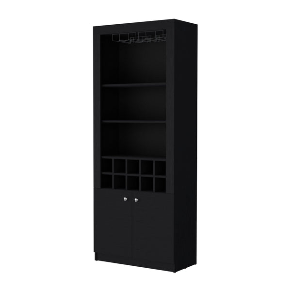 English Elm Clover Bar Cabinet with Wine Rack and Three Shelves, Tall Storage Cupboard with Doors for Entertaining Black 53.94 L x 33.86 W x 5.12 H B128P189932