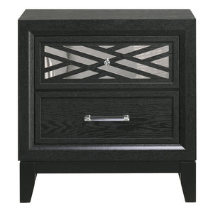 English Elm Nicolai Black 2-Drawer Nightstand With Mirrored Trim