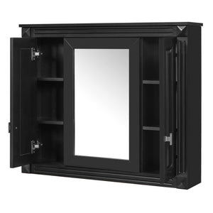 English Elm Bathroom Wall Cabinet with Mirror and 5 Shelves — Wall-Mounted Medicine Cabinet, Modern Storage Solution Black N710P252503B