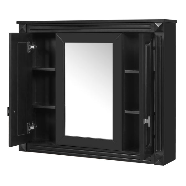 English Elm Bathroom Wall Cabinet with Mirror and 5 Shelves — Wall-Mounted Medicine Cabinet, Modern Storage Solution Black N710P252503B