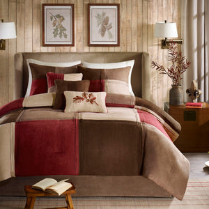 English Elm 7 Jackson Blocks Microsuede Comforter Set Cal King Red Taupe Chocolate Ivory Pintuck Plush Elegance B03596902