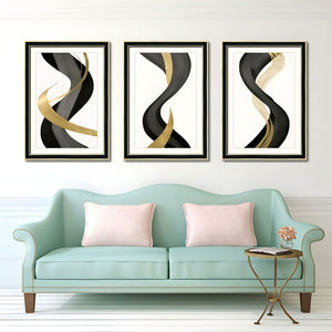 English Elm Set Of 3 Black And Gold Abstract Prints – Modern Luxury Framed Wall Art For Living Room & Bedroom T3976P383232-GIGA