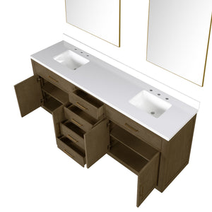 English Elm Grey Oak Double Bath Vanity Set With White Quartz Top & 36" Frameless Mirrors For Modern Elegance B2731S01559