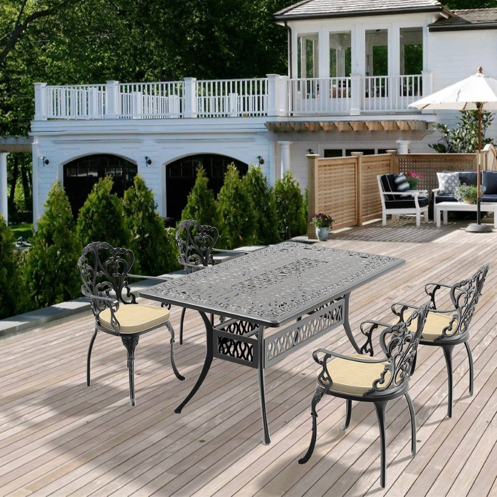 English Elm 5-Piece Cast Aluminum Patio Furniture Set With Off-White Cushions For Stylish Outdoor Dining P1 W1710S00089-GIGA