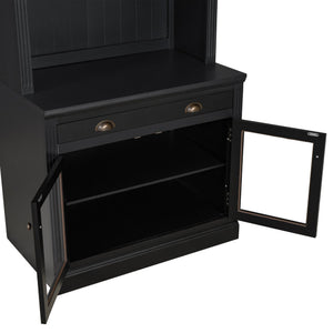 English Elm 83.4"Tall Modern Bookshelf With Led Lighting, Glass Doors & Drawer For Stylish Storage And Display N751S280595B