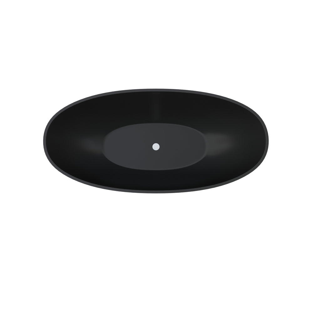English Elm 65" Freestanding Soaking Bathtub Matte Black Stone Resin with Integrated Acrylic Shelf T3785P490210