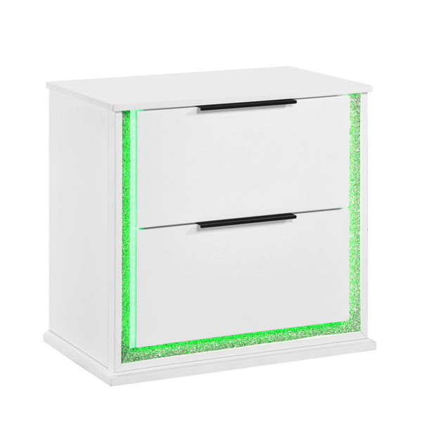 English Elm Contemporary Glam White Wood Nightstand with Rgb Led Lighting and Two Dovetail Drawers B011P458599