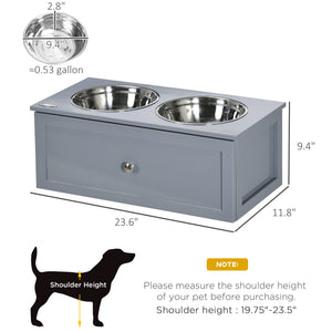 English Elm PawHut Elevated Dog Bowls with Hidden Storage Drawer, 2 Stainless Steel Bowls, Gray, Medium W2225P200774