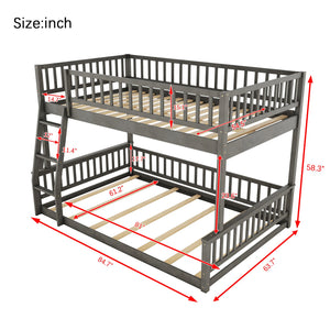 English Elm Full Xl Over Queen Bunk Bed Pine Frame with Guardrails Ladder and Slat Support Gray GX000450AAE