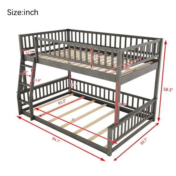 English Elm Full Xl Over Queen Bunk Bed Pine Frame with Guardrails Ladder and Slat Support Gray GX000450AAE