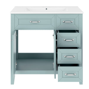 English Elm 36" Bathroom Vanity With Sink Combo - Stylish Green Cabinet, Solid Frame & Modern Design For Elegance N725P246491G