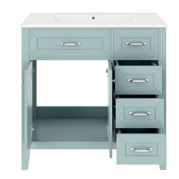 English Elm 36" Bathroom Vanity With Sink Combo - Stylish Green Cabinet, Solid Frame & Modern Design For Elegance N725P246491G