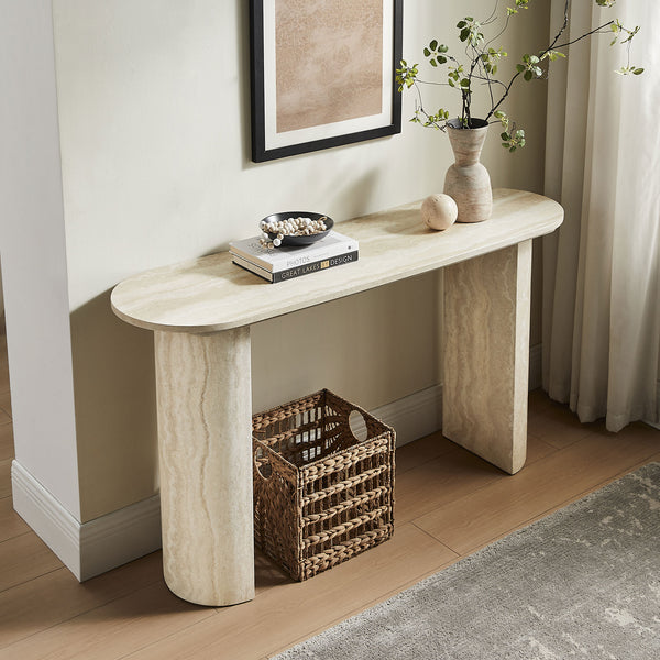 English Elm 55.12 Inch Faux Marble Mdf Console Table Slim Entryway Sofa Surface Modern Style W2582P385334