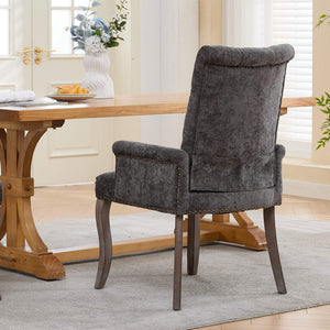 English Elm Upholstered Chenille Club Dining Chair Tufted High Back with Curved Solid Wood Legs Gray W1143P449348