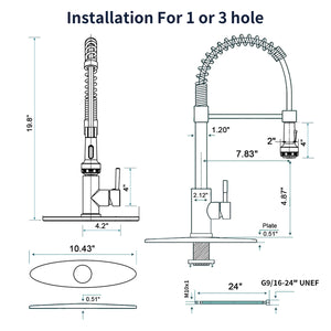 English Elm Kitchen Spring Coil Faucet Brushed Nickel Pull Down Sprayer Four Modes Stainless Steel T3177P316547