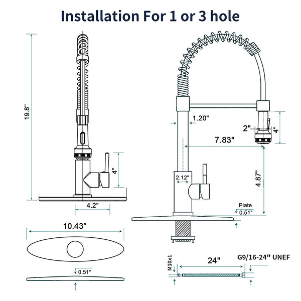 English Elm Kitchen Spring Coil Faucet Brushed Nickel Pull Down Sprayer Four Modes Stainless Steel T3177P316547