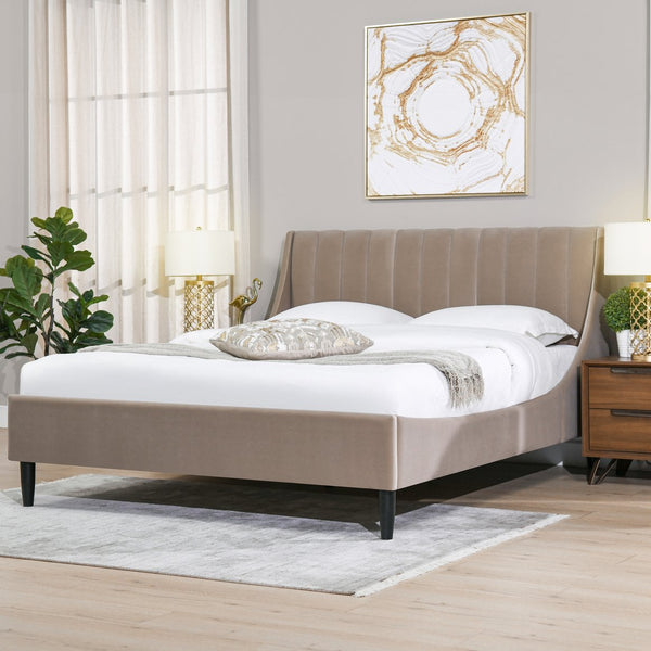English Elm Jennifer Taylor Home - Aspen Modern Queen Platform Bed Set - Mink Beige Velvet With Vertical Tufted Headboard Design B2719P238510