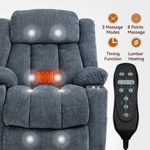 English Elm Up to 350 Lbs Chenille Power Lift Recliner with Massage Heating and Usb Charging Ports W1803S00047