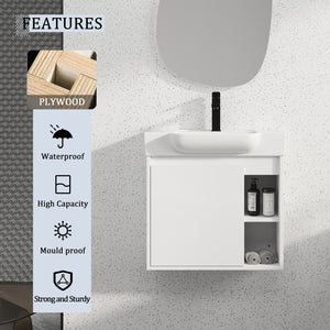 English Elm 24'' Floating Wall Mounted Bathroom Vanity with Ceramic Sink and Soft Close Cabinet Glossy White W999P426636