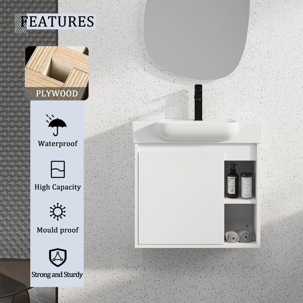 English Elm 24'' Floating Wall Mounted Bathroom Vanity with Ceramic Sink and Soft Close Cabinet Glossy White W999P426636