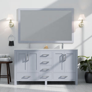 English Elm Dark Grey Double Bath Vanity Set With White Quartz Top, Chrome Faucet & 58" Mirror For Elegance B2731S00993