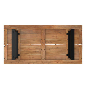 English Elm Fieldcrest Solid Acacia Dining Table with Live Edge Top and Black U-Shaped Iron Legs, 72" Natural B136P203502