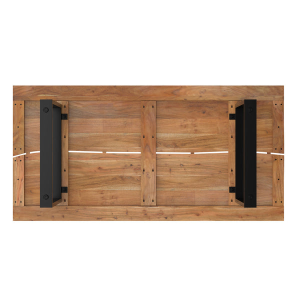 English Elm Fieldcrest Solid Acacia Dining Table with Live Edge Top and Black U-Shaped Iron Legs, 72" Natural B136P203502