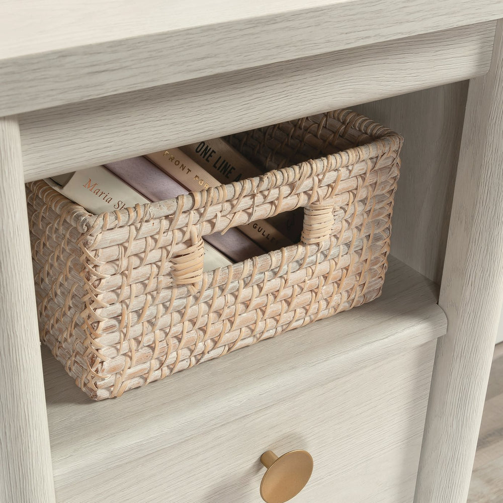 English Elm Desk, Modern White Finish With Spacious Top And Hidden Storage For Home Office And Gaming Use B356P402784