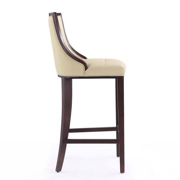English Elm Fifth Avenue Wood Upholstered Barstool with Walnut Beech Frame, Faux Leather, Foam Padding, Footrest Cream B365P398074