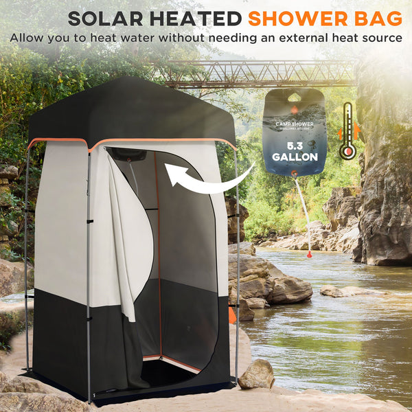 English Elm Outsunny Privacy Shower Tent for Camping with Solar Bag Rainfly and Carry Tube Black W2225P200368