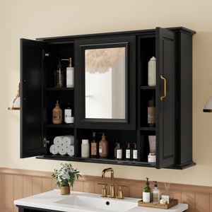 English Elm 36" Freestanding Single Sink Bathroom Vanity Rubberwood Cabinet with Matching Mirror Black N725S314034B