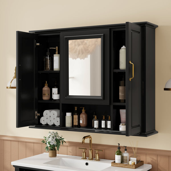 English Elm 36" Freestanding Single Sink Bathroom Vanity Rubberwood Cabinet with Matching Mirror Black N725S314034B