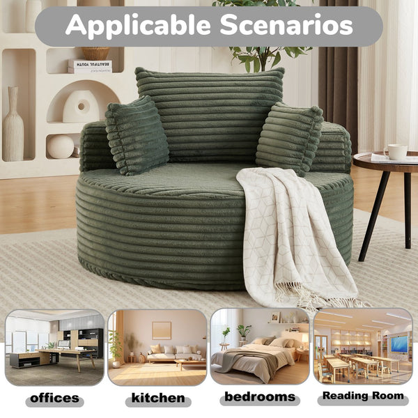 English Elm 50"l Corduroy Oversized Sleeper Chair with Neck Pillow Support for Lounge or Bedroom Green W834P405866